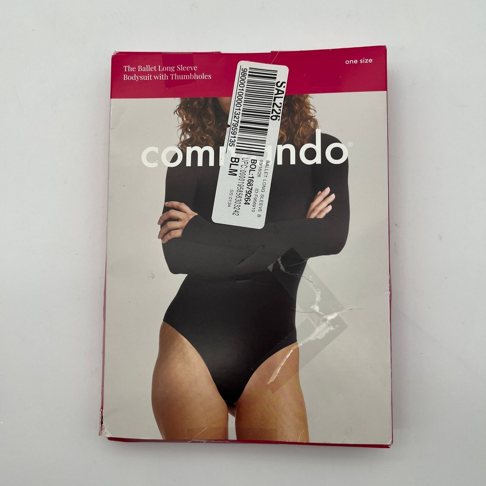 Commando Bodysuit Womens OS Black Ballet Long Sleeve KT023 Thumbholes Stretch